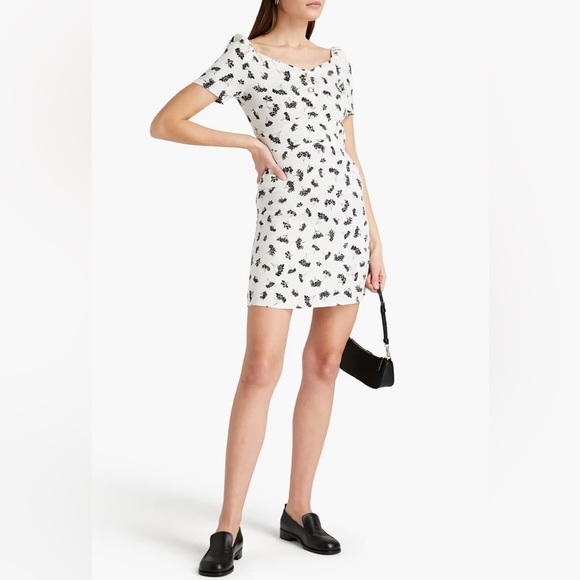 Maje Roseline Floral Print Jacquard Puff Sleeve Gold Button Mini Dress Size 38 6 - Picture 4 of 15